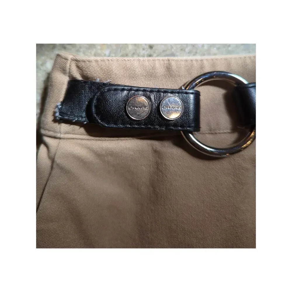 Chaps Skirt Women Size 4 Tan Knee Length built in belt buckle with Pockets